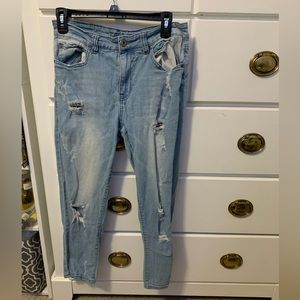 light wash, ripped jeans.